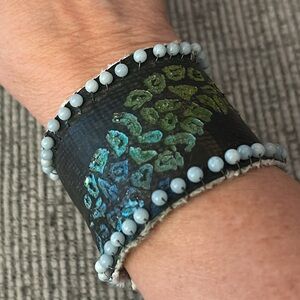Cuff Bracelet made with re-claimed fire hose NEW OOAK with mermaid etching